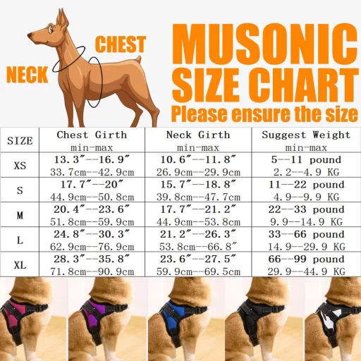 Ham respirabil Musonic pentru câini, reglabil, confortabil, cu lesă, pentru câini de talie mică, medie și mare, pentru plimbări și antrenament, negru.