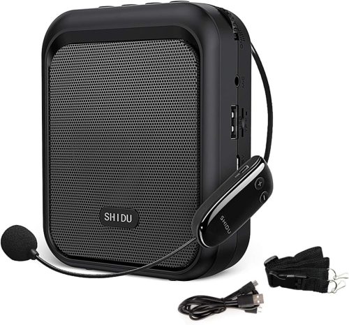 SHIDU Hordozható Hangosító Bluetooth Hangszóróval és UHF Vezeték Nélküli Mikrofonnal - 10W, 1800mAh, MP3 Lejátszás Tanároknak, Idegenvezetőknek