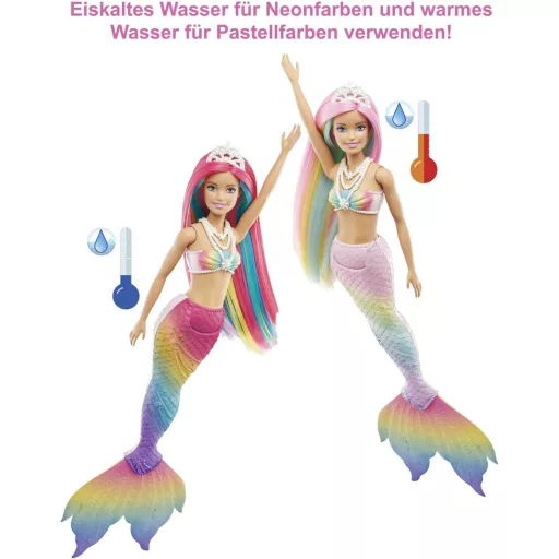 Barbie Dreamtopia Szivárvány Sellő Baba Színváltó Hajjal - Vízzel Aktiválható Játék 3-8 Éves Lányoknak, GTF89