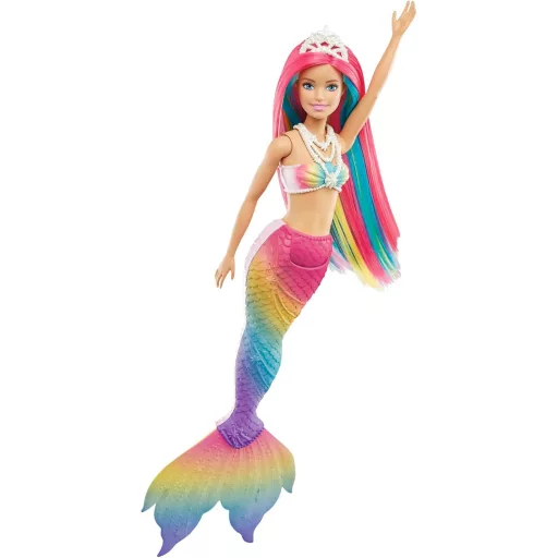 Păpușa Barbie Dreamtopia Sirenă Curcubeu cu Păr care Își Schimbă Culoarea - Jucărie Activată cu Apă pentru Fete de 3-8 Ani, GTF89