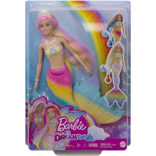 Barbie Dreamtopia Szivárvány Sellő Baba Színváltó Hajjal - Vízzel Aktiválható Játék 3-8 Éves Lányoknak, GTF89
