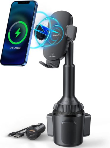 Apps2Car Autós Telefontartó 15W Gyors Vezeték Nélküli Töltővel - Pohártartóba Helyezhető Qi Töltő iPhone, Samsung, Huawei Készülékekhez

AI: