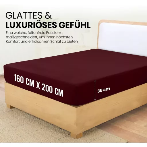 Cearșaf cu elastic, cu buzunar adânc, din microfibră, vișiniu, 160x200 cm, pentru saltea de 35 cm înălțime, prietenos cu pielea, cu certificat Oeko-Tex, ușor de spălat