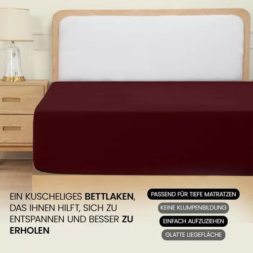 Cearșaf cu elastic, cu buzunar adânc, din microfibră, vișiniu, 160x200 cm, pentru saltea de 35 cm înălțime, prietenos cu pielea, cu certificat Oeko-Tex, ușor de spălat