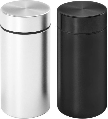 OZCHIN 2 buc. Cutie de Depozitare din Aluminiu 80ml - Recipient Portabil Etanș, Izolat Olfactiv pentru Condimente, Cafea, Ceai - Negru+Argintiu