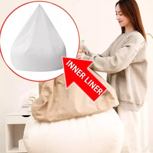 Husă interioară POHOVE pentru fotoliu tip sac, 100x120cm - Căptușeală interioară din poliester alb pentru scaun tip sac, cu fermoar, ușor de curățat, husă protectoare interioară rezistentă