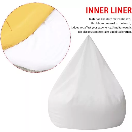 Husă interioară POHOVE pentru fotoliu tip sac, 100x120cm - Căptușeală interioară din poliester alb pentru scaun tip sac, cu fermoar, ușor de curățat, husă protectoare interioară rezistentă
