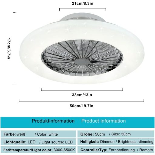 Depuley LED Mennyezeti Ventilátor Távirányítóval, Dimmelhető, Időzítő és Hőmérséklet Szabályozás