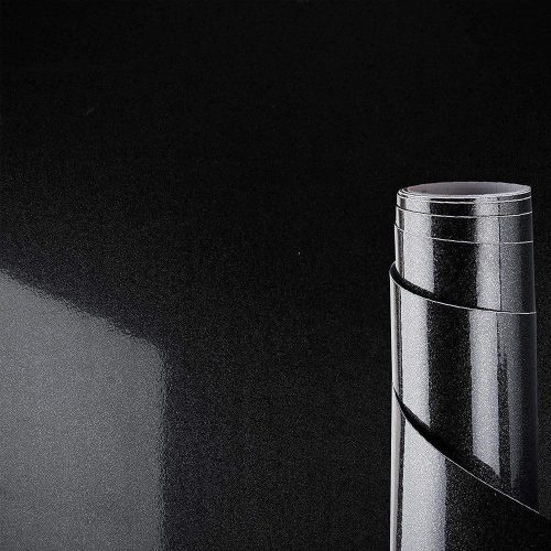 Fekete Gyöngyházfényű Öntapadós Bútorfólia  300x40 cm, Vízálló és Olajálló, Konyha és Fürdőszoba Dekorációhoz