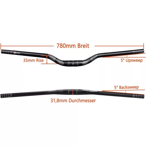 Ghidon MTB FIFTY-FIFTY Riser Aluminiu 31.8mm 780mm Rise 35mm Negru