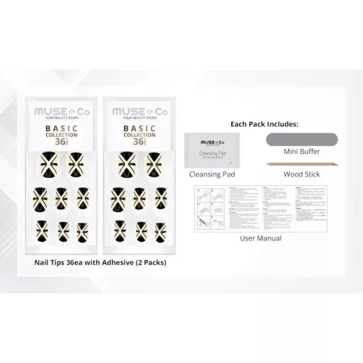 MUSE & Co Stredná sada nalepovacích umelých nechtov - 36 ks, 2 balenia