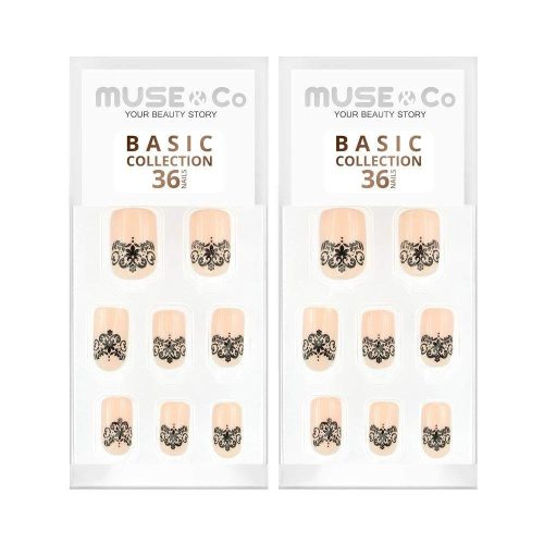 MUSE & Co Ragasztható Műköröm, Ragyogó Csillámpor, Csipkés, 36 darabos  (2 csomag)