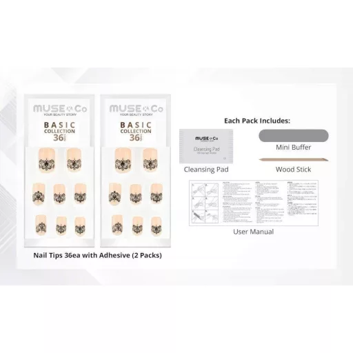MUSE & Co Súprava čipkovaných umelých nechtov - 72 ks trblietavých nalepovacích tipov