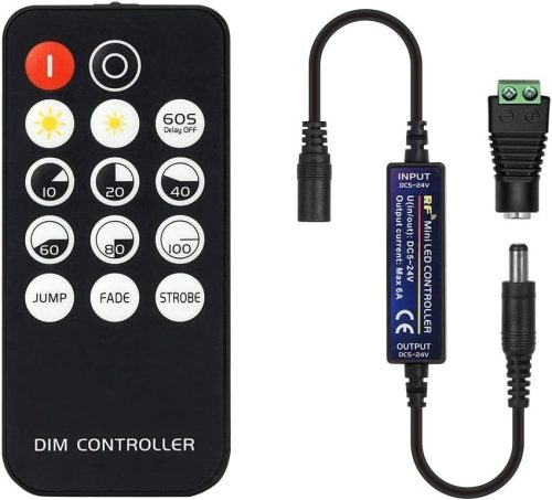 BTF-LIGHTING RF Mini LED Dimmer Vezérlő 14 Gombos - 5V/12V/24V LED Szalaghoz, 20m Hatótáv, Fényerő és Effekt Szabályozás, Vezeték Nélküli