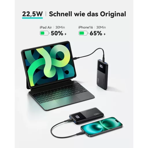 INIU 10500mAh Power Bank 18W PD3.0 QC4.0 LED kijelzővel, telefontartóval és zseblámpa funkcióval