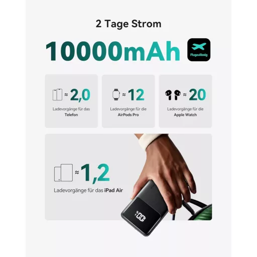 INIU 10500mAh Power Bank 18W PD3.0 QC4.0 LED kijelzővel, telefontartóval és zseblámpa funkcióval
