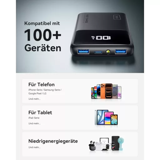 INIU 10500mAh Power Bank 18W PD3.0 QC4.0 LED kijelzővel, telefontartóval és zseblámpa funkcióval
