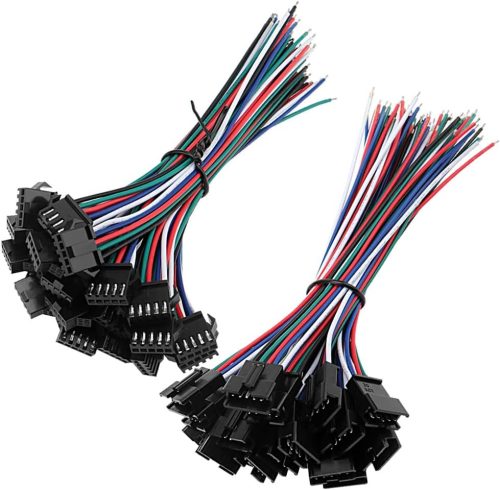 YIXISI 20 Páros JST SM 5PIN Csatlakozó Adapter Szett - LED Világításhoz, EL Vezetékekhez, 15cm Réz Kábellel, 2,54mm Osztással