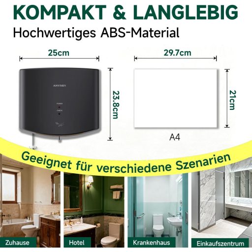 Anydry 2630S Kompaktný automatický sušič rúk, nástenný elektrický sušič 1400 W