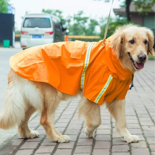FEimaX kutya esőkabát kapucnival, vízálló, szélálló, reflektív, könnyű, közepes-nagy kutyáknak - 4XL (Brust: 84cm, Rücke: 70cm), orange