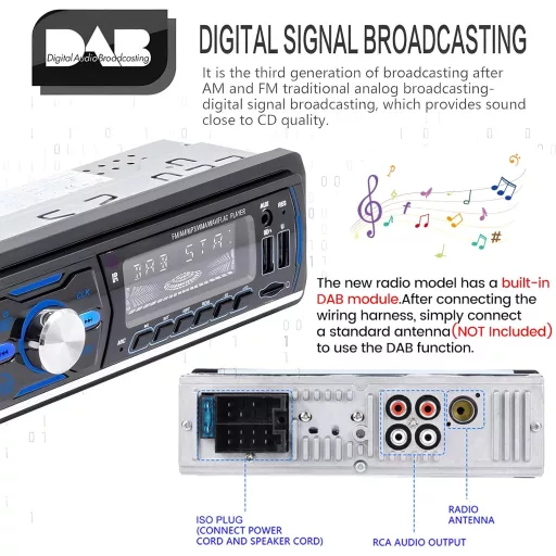CAMECHO DAB+ Autórádió Bluetooth MP3 Lejátszó 4x50W USB SD Kártya Távirányítóval