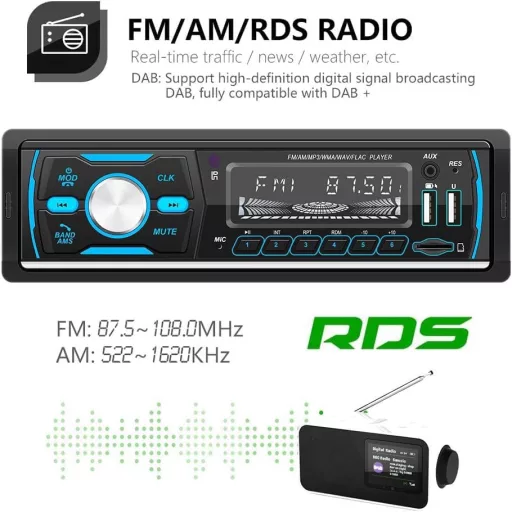 CAMECHO DAB+ Autórádió Bluetooth MP3 Lejátszó 4x50W USB SD Kártya Távirányítóval