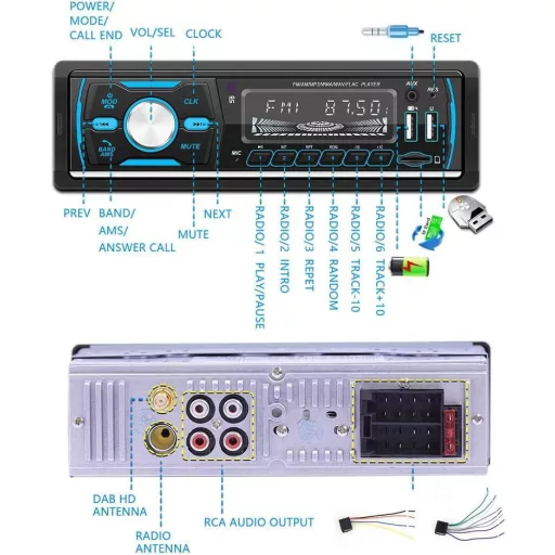 Radio auto CAMECHO DAB+ Bluetooth MP3 Player 4x50W USB Card SD cu Telecomandă