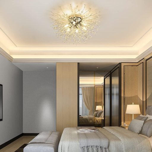 Rayofly Modern Kristály Mennyezeti Lámpa - 50cm Tűzijáték Dizájn, 6 Izzós Csillár, Króm Fém, Fényerőszabályozható, Nappali, Hálószoba, Étkez