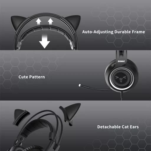 SOMiC G951S Rózsaszín Gaming Headset Macskafüles Fejhallgató Mikrofonnal