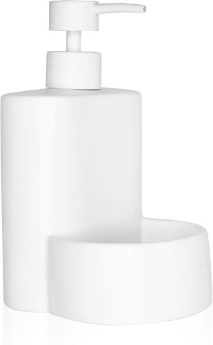 Dozator de săpun lichid cu burete Kook Time Ceramică Matt - Organizator de chiuvetă compact pentru bucătărie și baie, 10x11,5x18 cm, Gri
