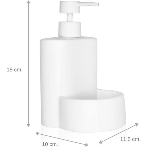 KOOK TIME Matt Keramický Dávkovač Mydla na Riad so Stojanom na Hubku - Kompaktný Organizér do Umývadla pre Kuchynské a Kúpeľňové Použitie, 10x11,5x18 cm, S