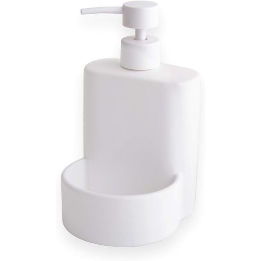 KOOK TIME Matt Kerámia Mosogatószer Adagoló Szivacstartóval - Kompakt Mosogató Szervező Konyhai és Fürdőszobai Használatra, 10x11,5x18 cm, S