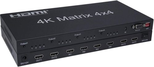 XYKJOBC HDMI Matrix 4x4 - 4K 60Hz Elosztó, 4 Bemenet 4 Kimenet, RS232 EDID Kapcsoló, Kompatibilis TV, Projektor, DVD Lejátszó