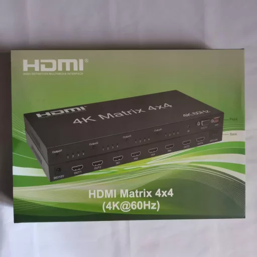 XYKJOBC HDMI Matrix 4x4 - 4K 60Hz Elosztó, 4 Bemenet 4 Kimenet, RS232 EDID Kapcsoló, Kompatibilis TV, Projektor, DVD Lejátszó