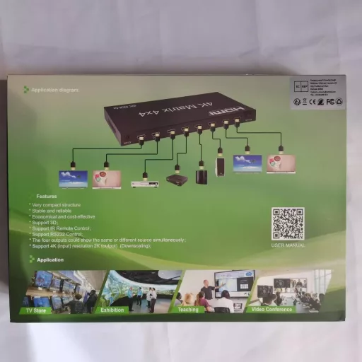 XYKJOBC HDMI Matrix 4x4 - 4K 60Hz Elosztó, 4 Bemenet 4 Kimenet, RS232 EDID Kapcsoló, Kompatibilis TV, Projektor, DVD Lejátszó
