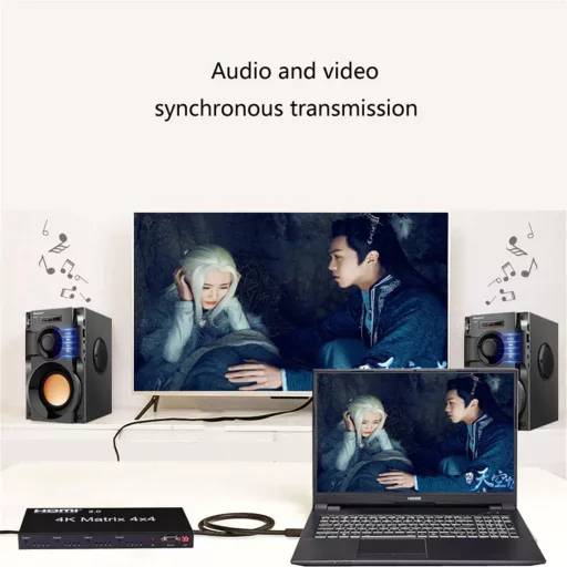XYKJOBC HDMI Matrix 4x4 - 4K 60Hz Razdjelnik, 4 Ulaza 4 Izlaza, RS232 EDID Preklopnik, Kompatibilan s TV-om, Projektorom, DVD Playerom