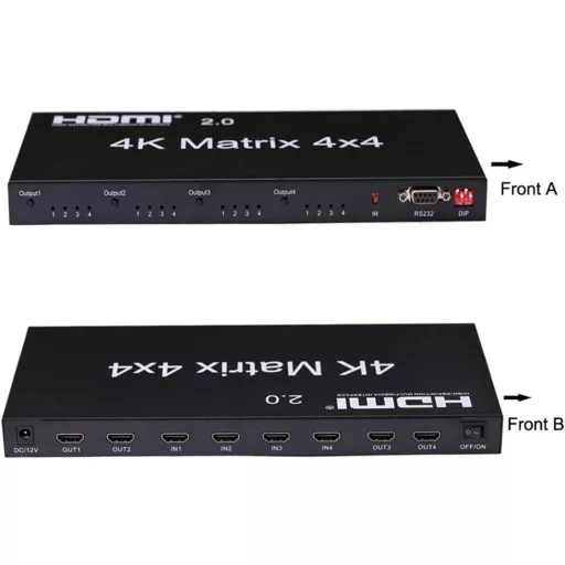 XYKJOBC HDMI Matrix 4x4 - 4K 60Hz Razdjelnik, 4 Ulaza 4 Izlaza, RS232 EDID Preklopnik, Kompatibilan s TV-om, Projektorom, DVD Playerom