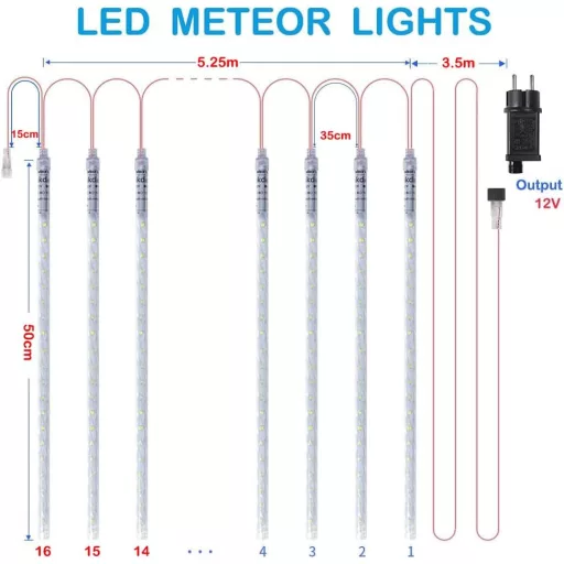 Vikdio Meteor Shower Karácsonyi Kültéri Fényfüzér 864 LED Fehér Vízálló