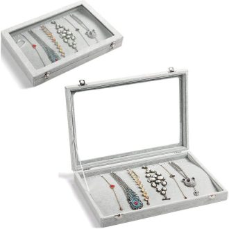   Siva kutija za nakit s držačem prstena - Elegantno pohranjivanje