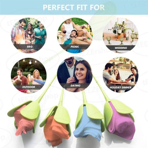 6 darabos rózsaszín és fehér rózsa szalvétatartó csomag, romantikus hangulatú esküvői dekoráció, Anyák napi ajándék