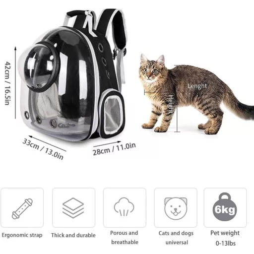Sipobuy Rucsac Capsulă Spațială Transport Animal de Companie - Geantă Transparentă, Respirabilă pentru Transport Pisici și Cățeluși, pentru Călătorii, Drumeții, până la 5-6 kg