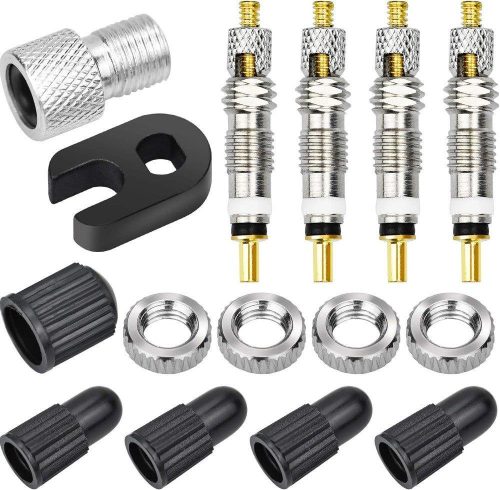 KARAA Set Ventile Presta pentru Bicicletă, 15 Piese - Ventile, Ace, Cheie și Adaptor