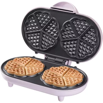   Bestron Dupla Gofrisütő Szív Alakú Wafflekhez, Tapadásmentes Bevonattal, 1000W, Rózsaszín
