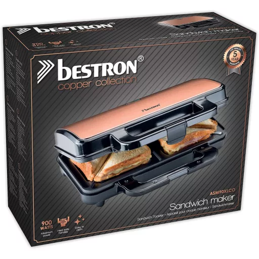 Bestron XL szendvicssütő 2 szendvicshez 900W automata hőmérséklet-szabályozással