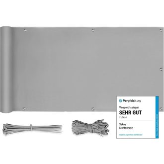   Sekey Balkónová zástena, obojstranná, ochrana proti vetru a UV žiareniu, sivá, 75x600 cm, s okami