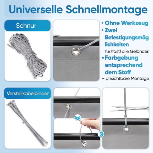 Sekey Balkonprivátszita Opak Szélvédő UV Védelem Szürke 75x600 cm Szemekkel