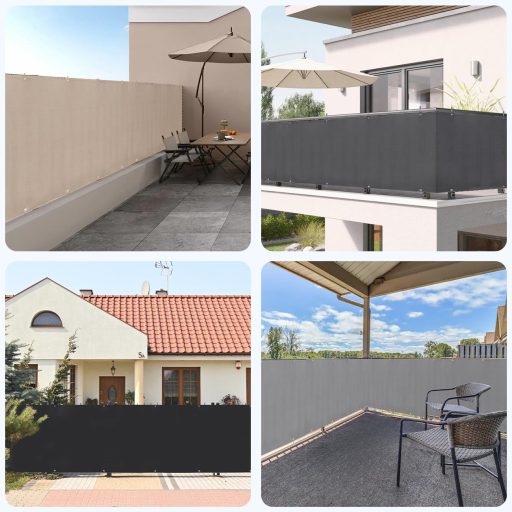 Sekey Balkónová zástena, obojstranná, ochrana proti vetru a UV žiareniu, sivá, 75x600 cm, s okami