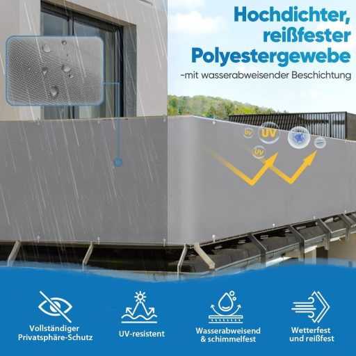 Sekey Balkonprivátszita Opak Szélvédő UV Védelem Szürke 75x600 cm Szemekkel