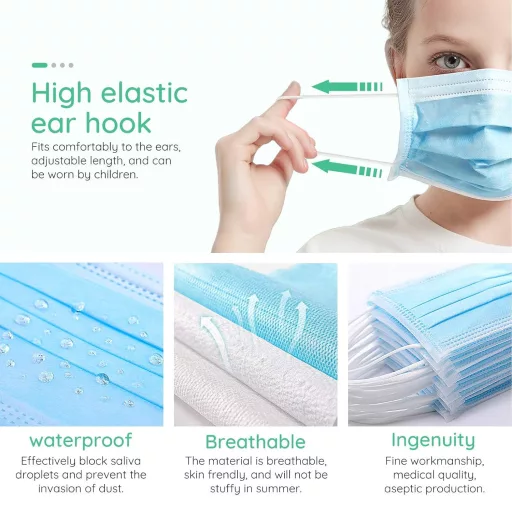 Wawech 50 db 3 rétegű eldobható szájmaszk, porálló, lélegzőképes arcmaszk