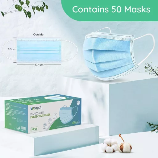 Wawech 50 db 3 rétegű eldobható szájmaszk, porálló, lélegzőképes arcmaszk